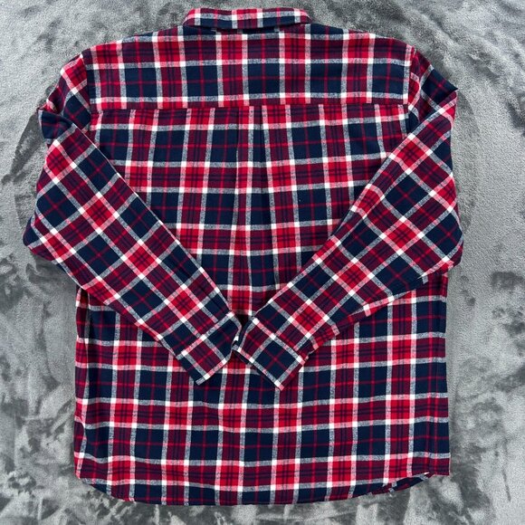 Line of Trade Men XXL Red Blue Plaid Flannel Long Sleeve Button Up Shirt NEW - Picture 7 of 8